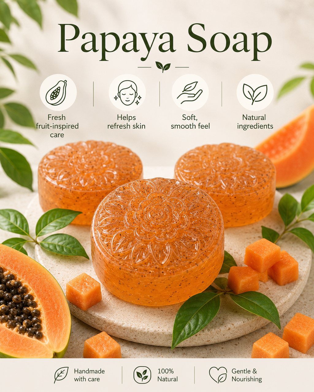 KULVA Papaya Soap — Fresh Fruit-Inspired Cleansing Bar