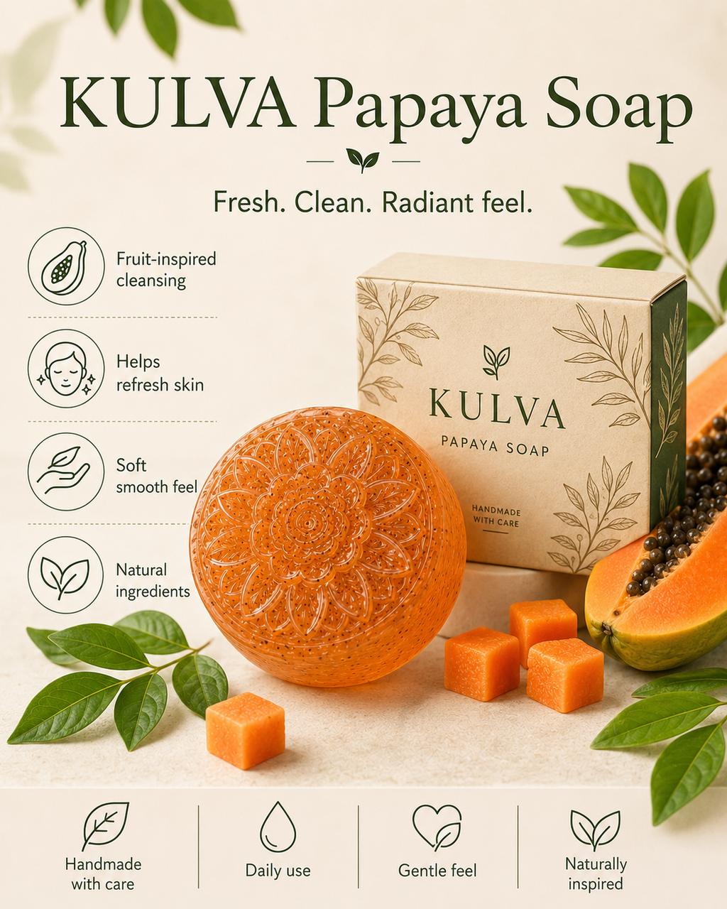 KULVA Papaya Soap — Fresh Fruit-Inspired Cleansing Bar