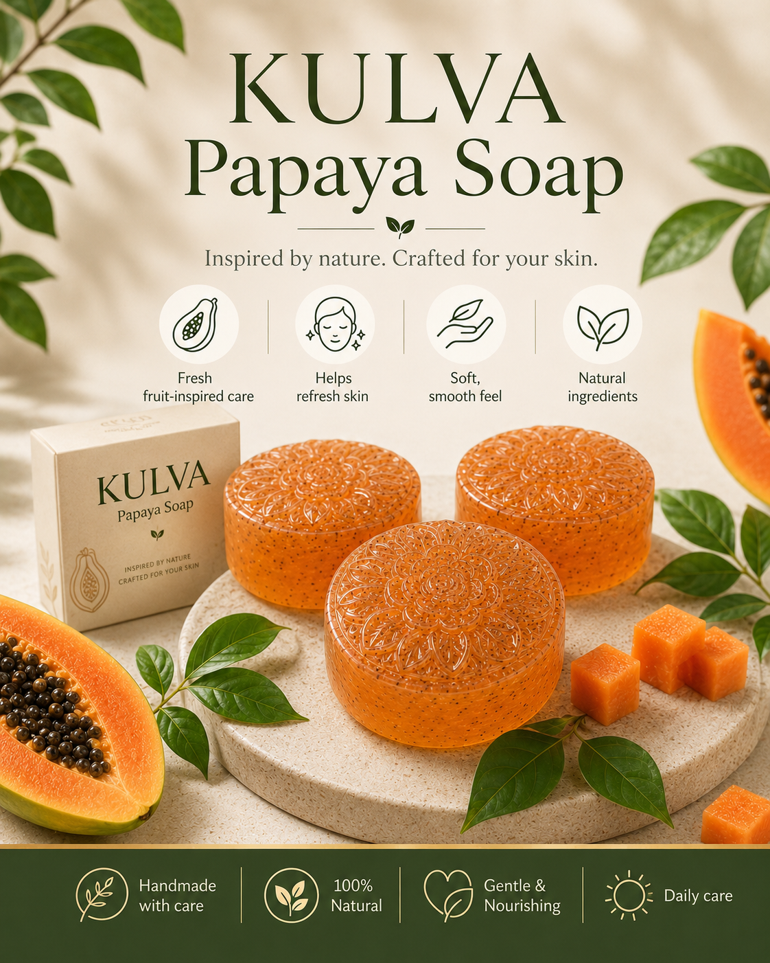 KULVA Papaya Soap — Fresh Fruit-Inspired Cleansing Bar