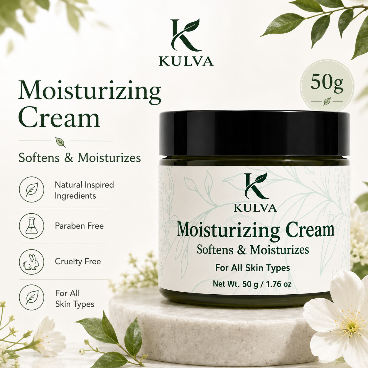 KULVA Moisturizing Cream 50g – Softening Daily Face & Skin Cream
