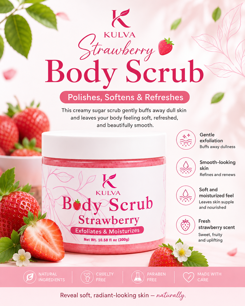KULVA Strawberry Body Scrub — Exfoliates & Moisturizes