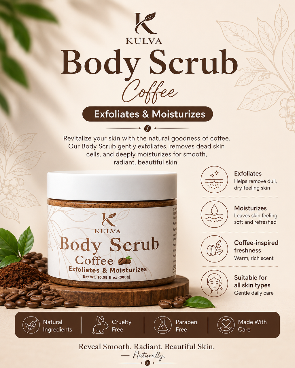 KULVA Coffee Body Scrub — Exfoliates & Moisturizes