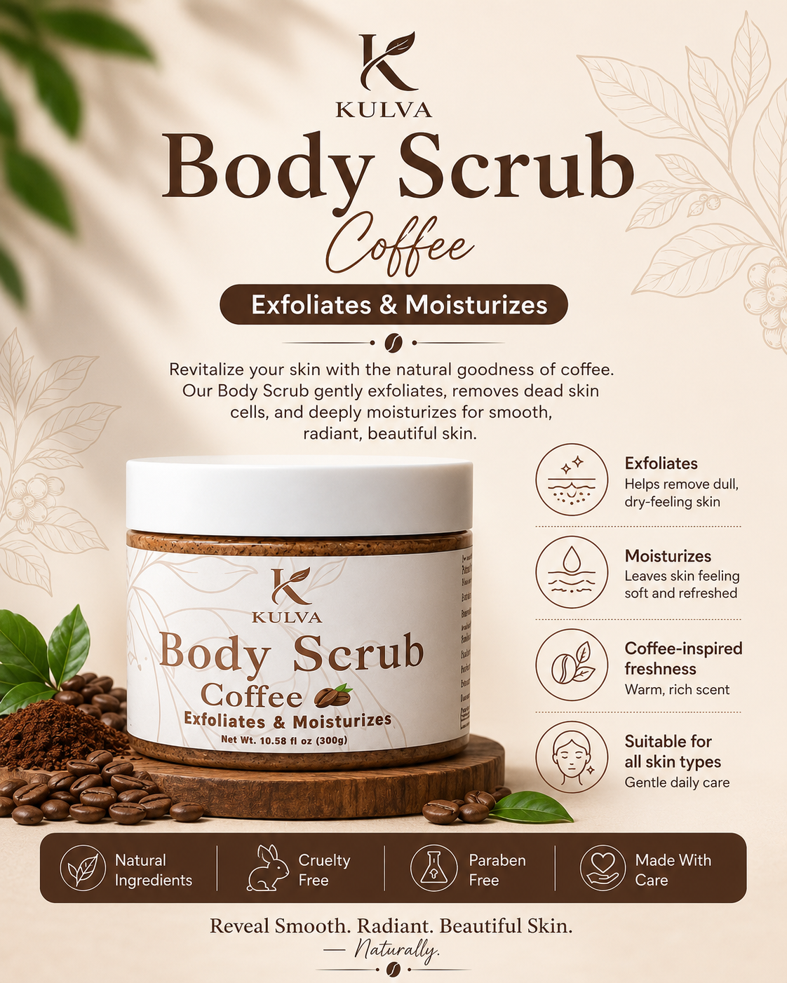 KULVA Coffee Body Scrub — Exfoliates & Moisturizes